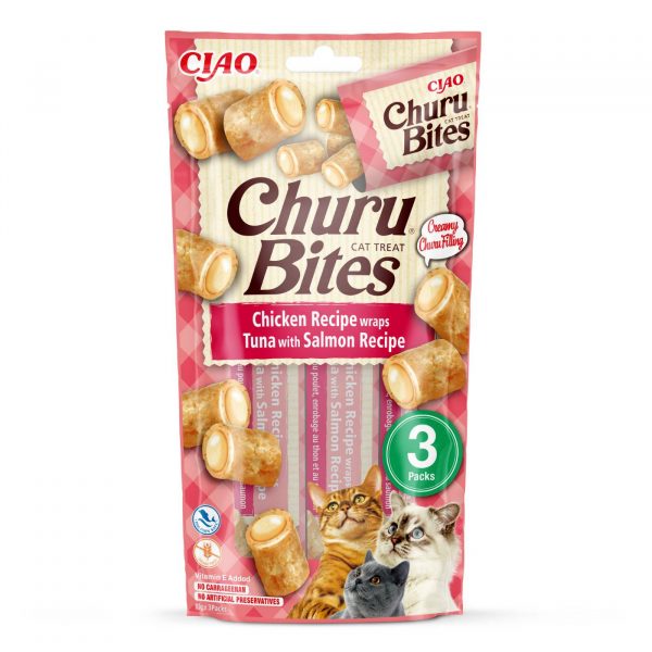 Snack gatto Churu® Bites al Pollo con Ripieno Morbido di Tonno e Salmone 3 Stick da 10 g