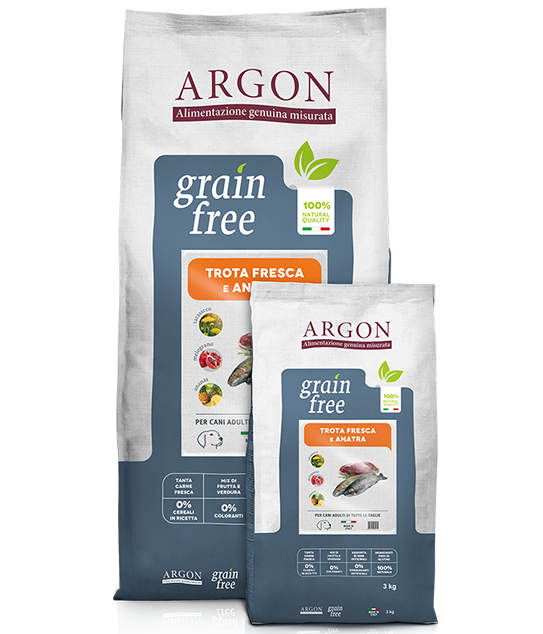 Argon cane anatra e trota 12 kg grain free per cani Adulti di taglia medio-grande