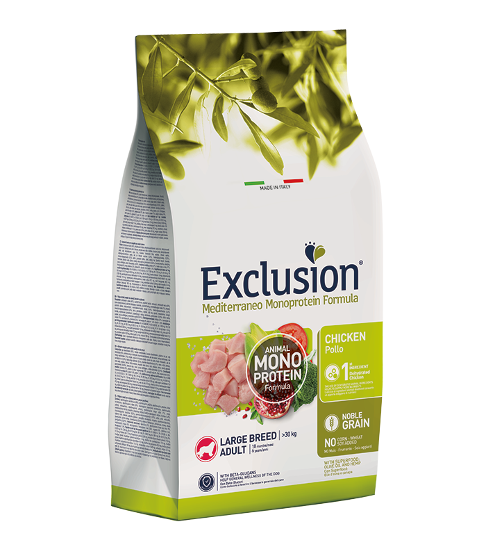 Exclusion mediterraneo cane adult large breed pollo 12 kg