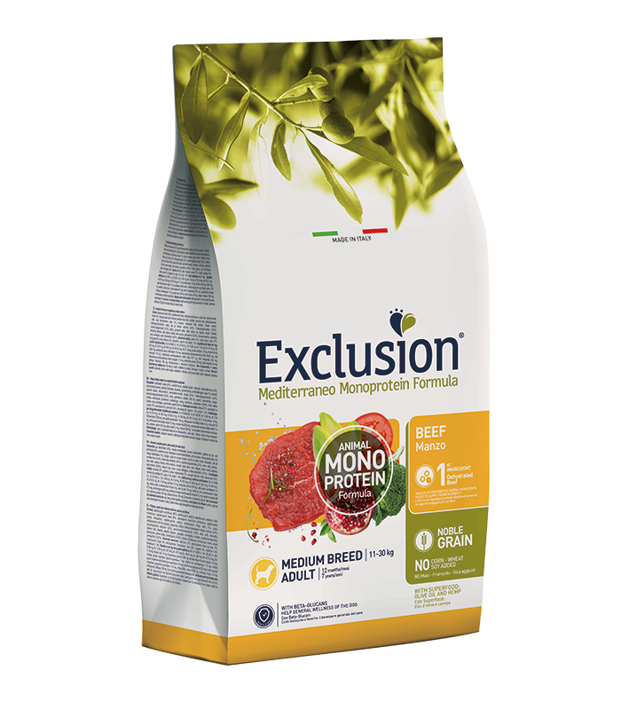 Exclusion mediterraneo cane adult medium breed manzo 12 kg