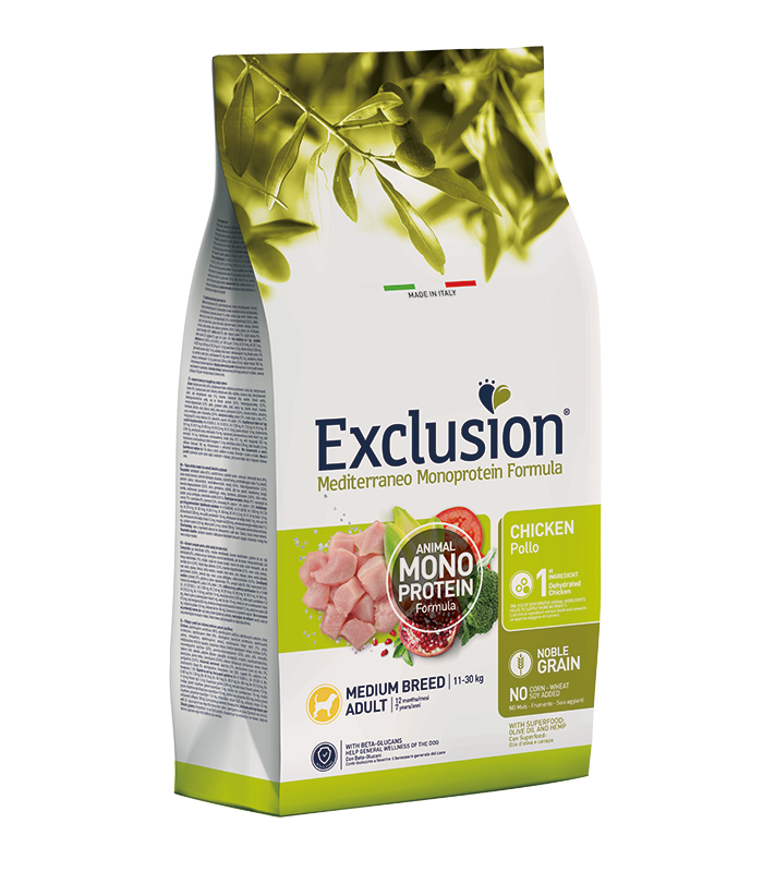 Exclusion mediterraneo cane adult medium breed pollo 12 kg