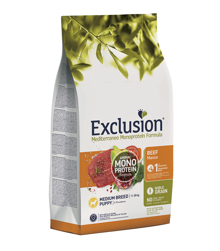 Exclusion mediterraneo cane puppy medio manzo 12 kg
