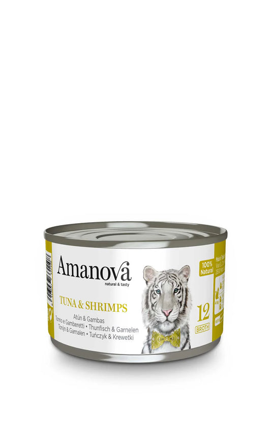 Amanova cat 12 In brodo Tonno & gamberetti 70g