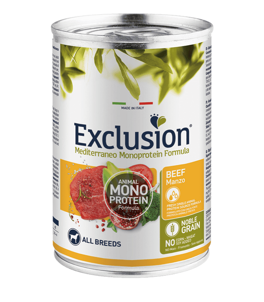 exclusion mediterraneo cane manzo umido 400 gr