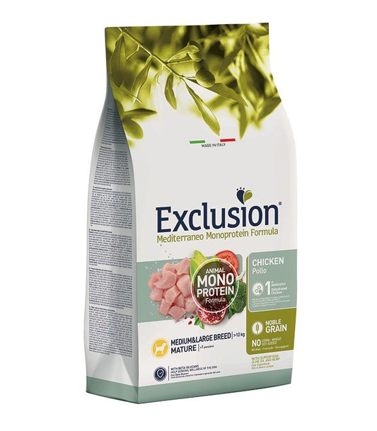 Exclusion mediterraneo cane mature medium e maxi pollo 12 kg