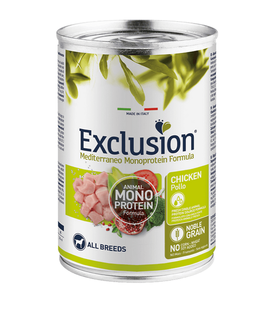 exclusion mediterraneo cane puppy pollo umido 400 gr